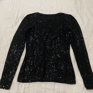 Oscar de la Renta Black Long-Sleeve Sequire Sweater